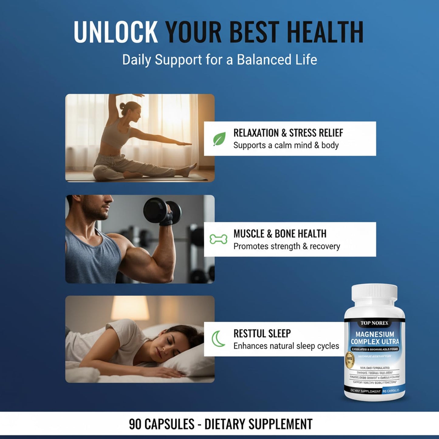 Top Norex Magnesium Complex Ultra - 8 Elemental 1000mg Magnesium Blend, Easy Absorption, 90 Capsules (1) - dailyvitalstore