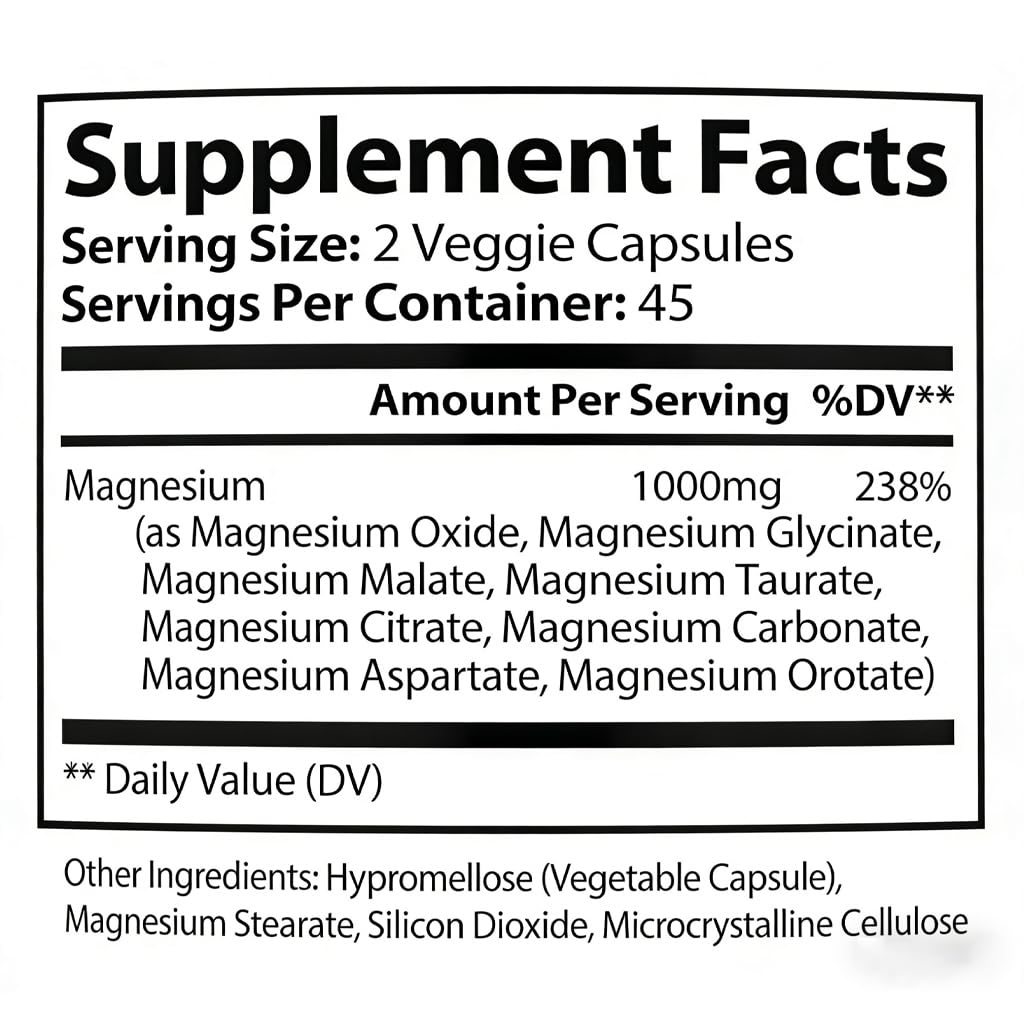 Top Norex Magnesium Complex Ultra - 8 Elemental 1000mg Magnesium Blend, Easy Absorption, 90 Capsules (1) - dailyvitalstore