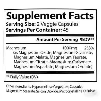 Top Norex Magnesium Complex Ultra - 8 Elemental 1000mg Magnesium Blend, Easy Absorption, 90 Capsules (1) - dailyvitalstore