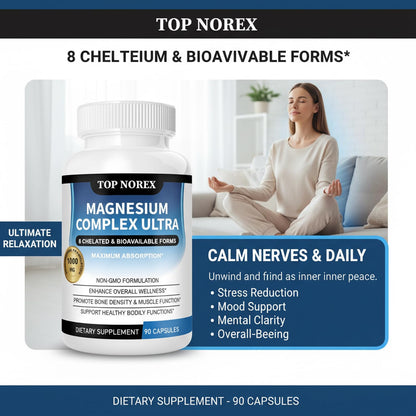 Top Norex Magnesium Complex Ultra - 8 Elemental 1000mg Magnesium Blend, Easy Absorption, 90 Capsules (1) - dailyvitalstore