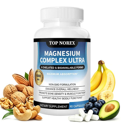 Top Norex Magnesium Complex Ultra - 8 Elemental 1000mg Magnesium Blend, Easy Absorption, 90 Capsules (1) - dailyvitalstore