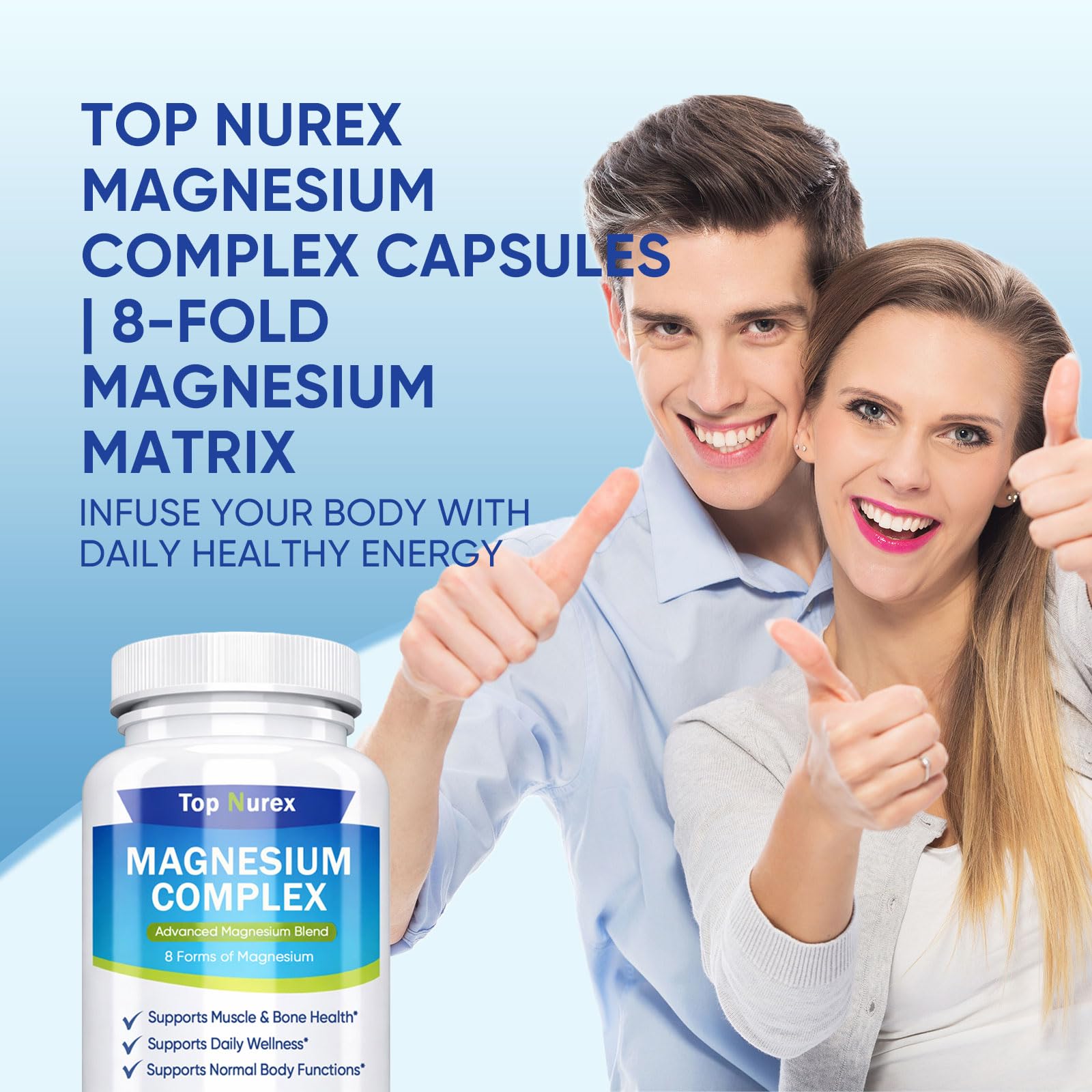 Top Nurex Magnesium Complex 1000 mg, 8-Source Magnesium Blend with Glycinate, Citrate, Malate & Taurate, Vegan Non-GMO Formula, 90 Capsules - dailyvitalstore