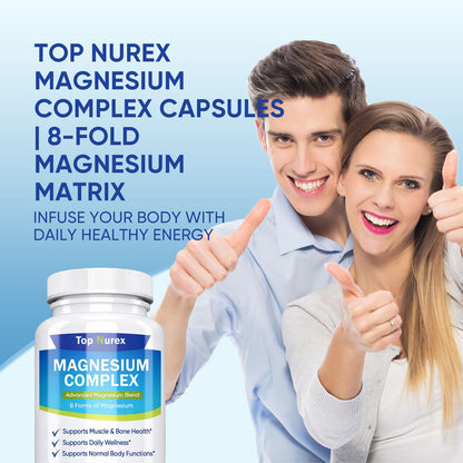 Top Nurex Magnesium Complex 1000 mg, 8-Source Magnesium Blend with Glycinate, Citrate, Malate & Taurate, Vegan Non-GMO Formula, 90 Capsules - dailyvitalstore