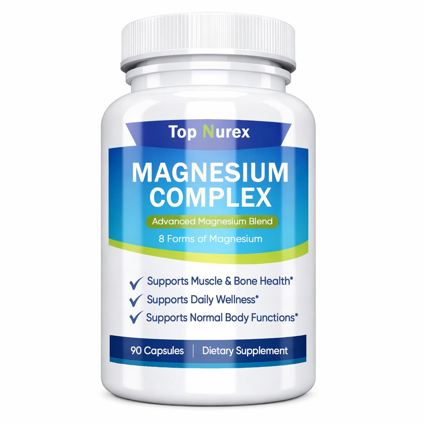 Top Nurex Magnesium Complex 1000 mg, 8-Source Magnesium Blend with Glycinate, Citrate, Malate & Taurate, Vegan Non-GMO Formula, 90 Capsules - dailyvitalstore