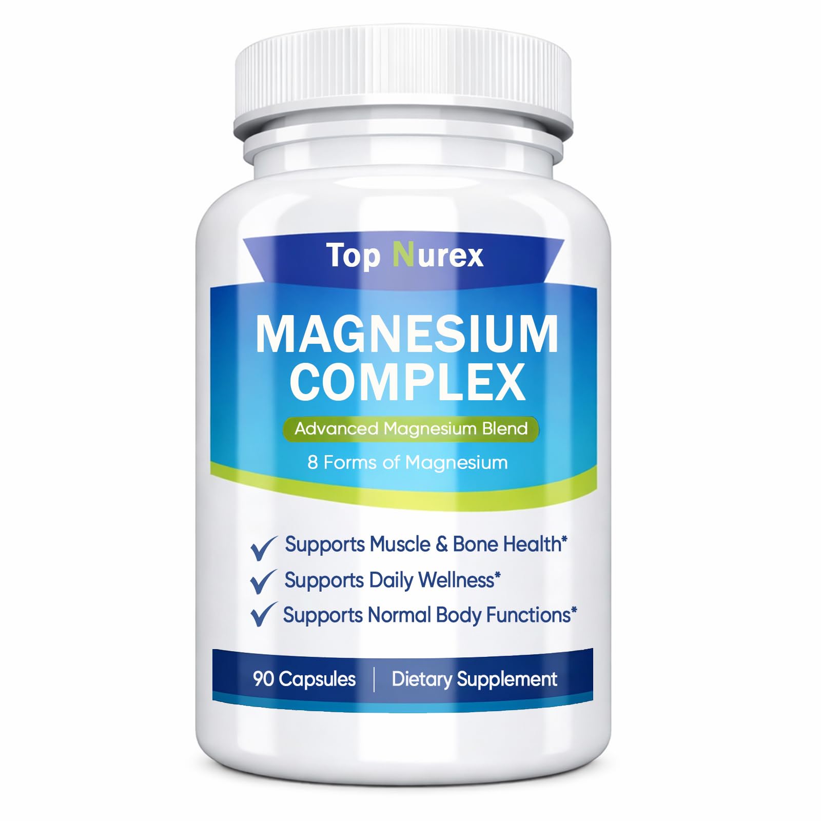 Top Nurex Magnesium Complex 1000 mg, 8-Source Magnesium Blend with Glycinate, Citrate, Malate & Taurate, Vegan Non-GMO Formula, 90 Capsules - dailyvitalstore