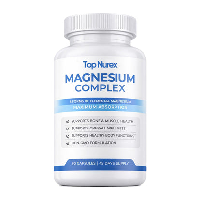 Top Nurex Magnesium Complex for Women & Men,1000mg High Absorption Blend, 8 Magnesium Forms Including Glycinate, Citrate & Malate, Daily Nutrient Support, Vegan Non-GMO, 90 Capsules (1 Pack) - dailyvitalstore