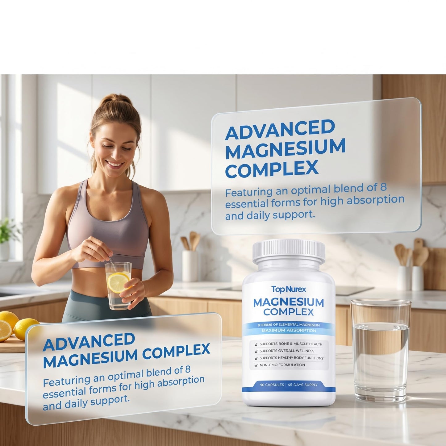 Top Nurex Magnesium Complex for Women & Men,1000mg High Absorption Blend, 8 Magnesium Forms Including Glycinate, Citrate & Malate, Daily Nutrient Support, Vegan Non-GMO, 90 Capsules (1 Pack) - dailyvitalstore