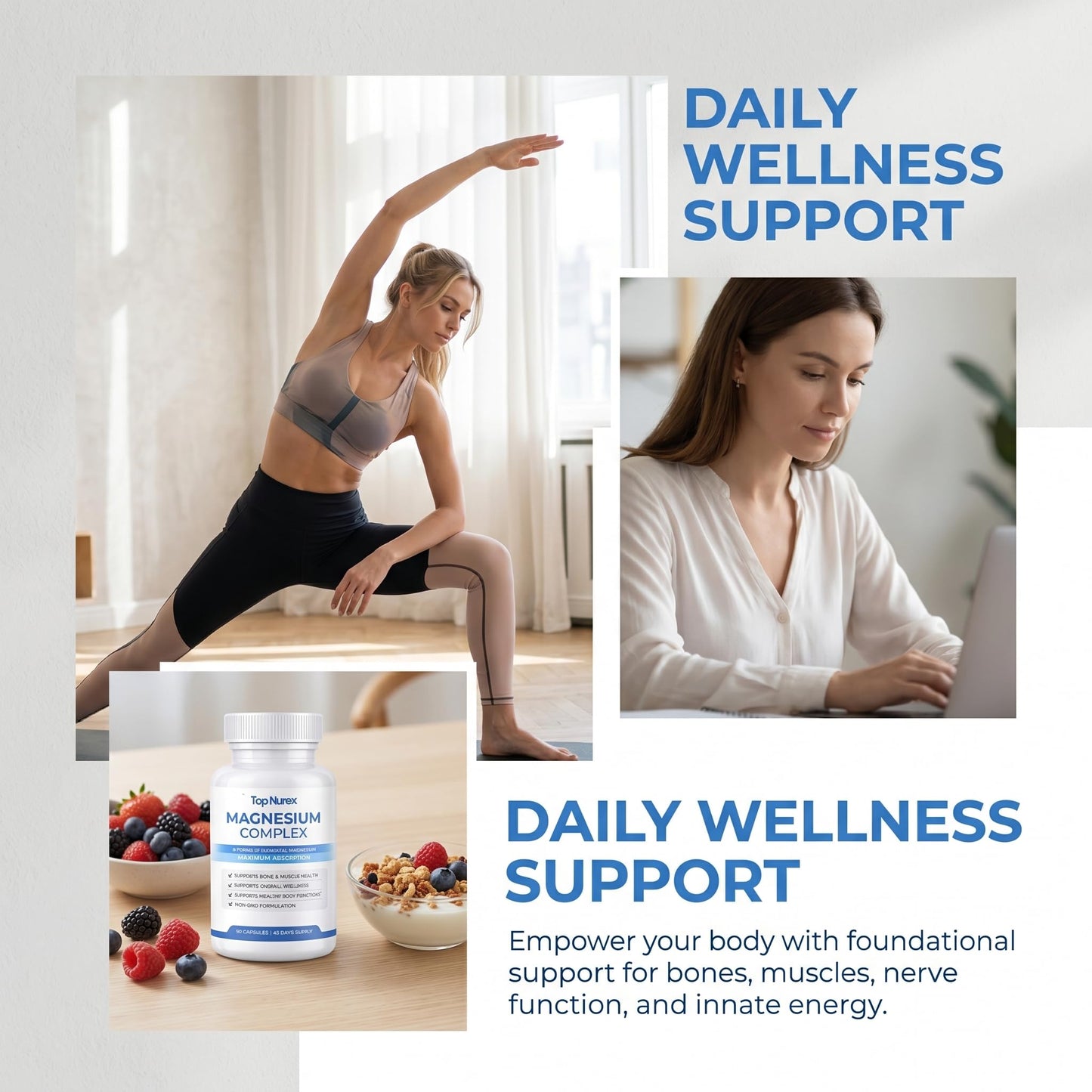 Top Nurex Magnesium Complex for Women & Men,1000mg High Absorption Blend, 8 Magnesium Forms Including Glycinate, Citrate & Malate, Daily Nutrient Support, Vegan Non-GMO, 90 Capsules (1 Pack) - dailyvitalstore