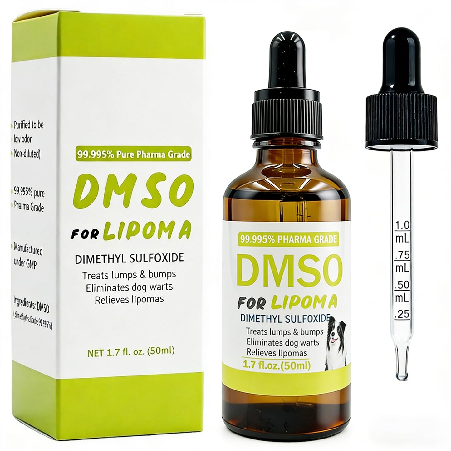 Topical 99.995% DMSO for Dogs Lipoma, Lipoma Treatment for Dogs, Reduce Fatty Lumps and Bumps Inflammation, Swelling, Dog Pain Relief, DMSO in Glass Bottle with Precision Dropper, 1.7 oz - dailyvitalstore
