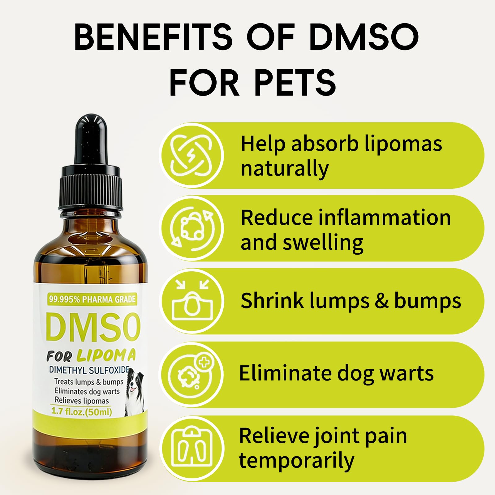 Topical 99.995% DMSO for Dogs Lipoma, Lipoma Treatment for Dogs, Reduce Fatty Lumps and Bumps Inflammation, Swelling, Dog Pain Relief, DMSO in Glass Bottle with Precision Dropper, 1.7 oz - dailyvitalstore