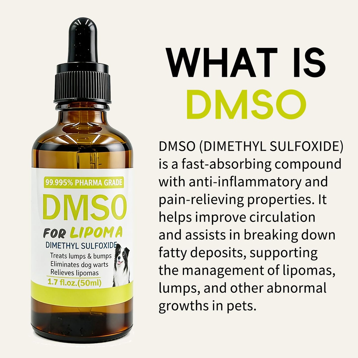 Topical 99.995% DMSO for Dogs Lipoma, Lipoma Treatment for Dogs, Reduce Fatty Lumps and Bumps Inflammation, Swelling, Dog Pain Relief, DMSO in Glass Bottle with Precision Dropper, 1.7 oz - dailyvitalstore