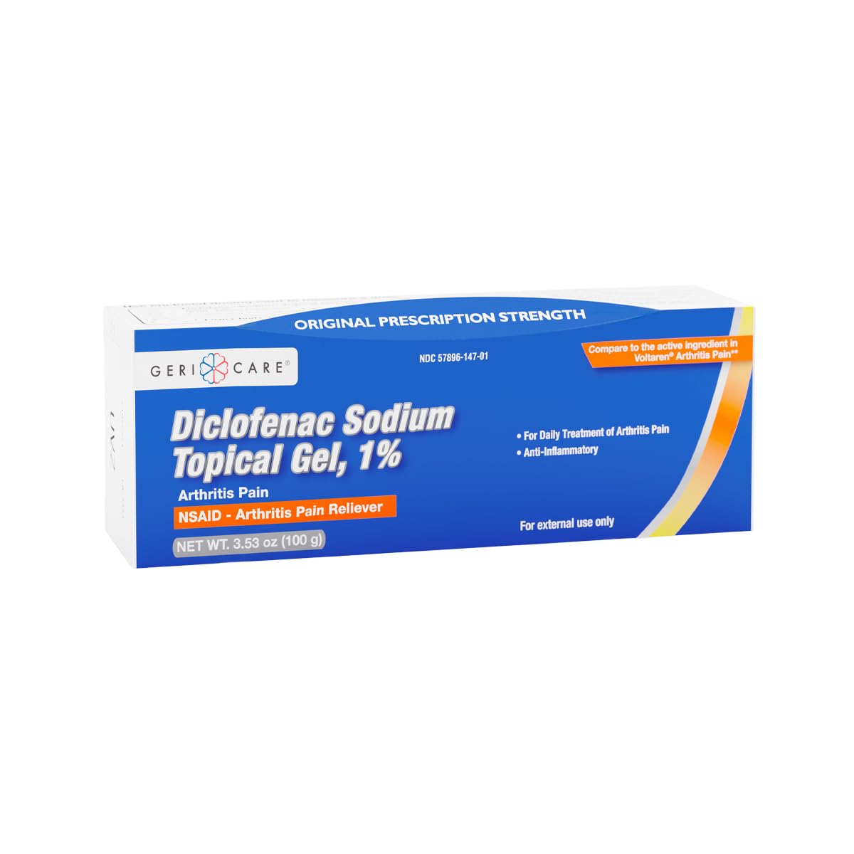 Topical Arthritis Pain Relief Gel Diclofenac Sodium 1% (NSAID) by GeriCare- Hand Wrist Elbow Foot Ankle Knee Extra-Strength Arthritis Pain Reliever- Anti-inflammatory Arthritis Pain Treatment- 3.53oz - dailyvitalstore