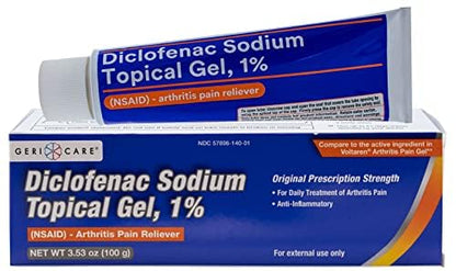 Topical Arthritis Pain Relief Gel Diclofenac Sodium 1% (NSAID) by GeriCare- Hand Wrist Elbow Foot Ankle Knee Extra-Strength Arthritis Pain Reliever- Anti-inflammatory Arthritis Pain Treatment- 3.53oz - dailyvitalstore