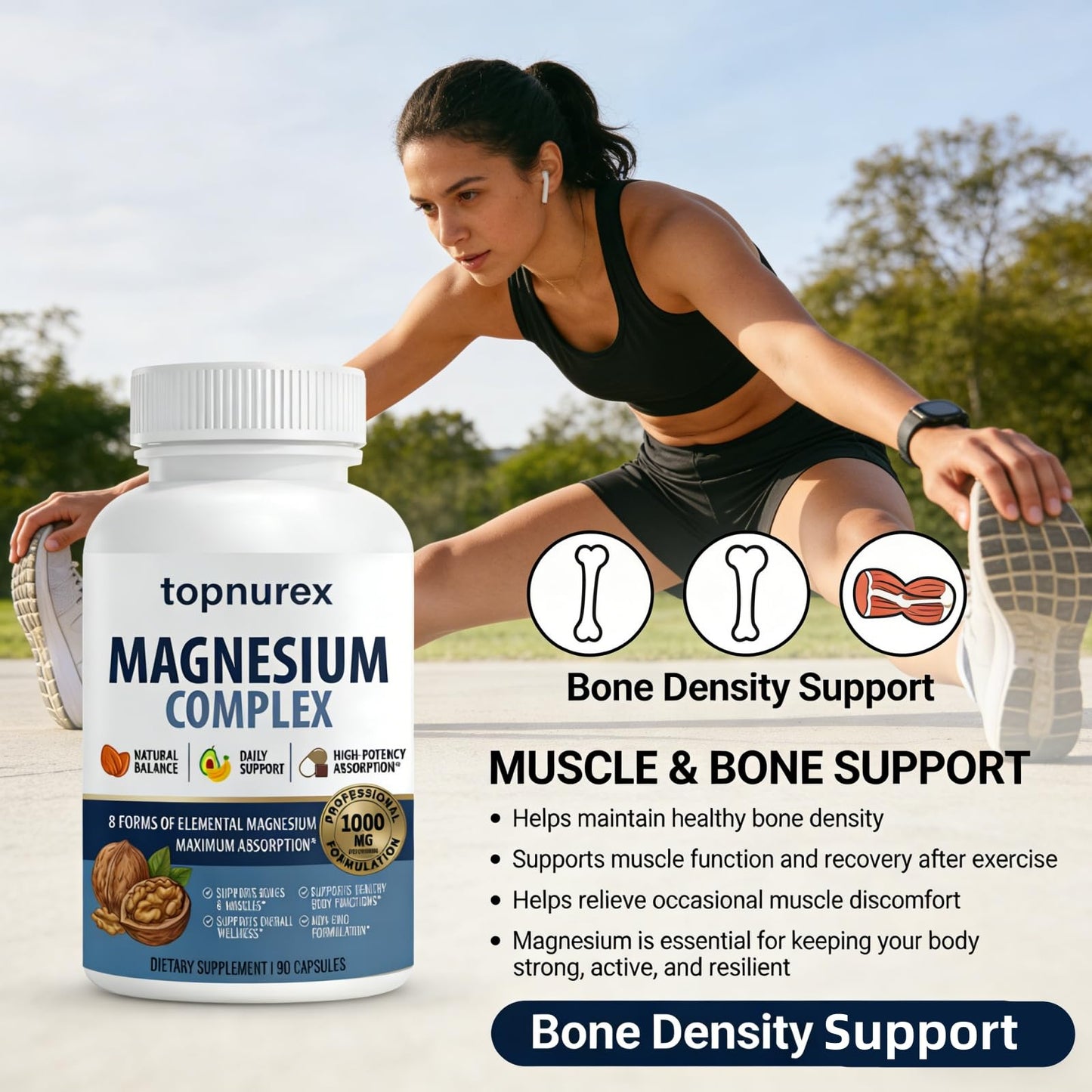 Topnurex Magnesium Complex for Women & Men - 1000mg High Absorption, 8 Essential Magnesium, 90 Capsules - dailyvitalstore
