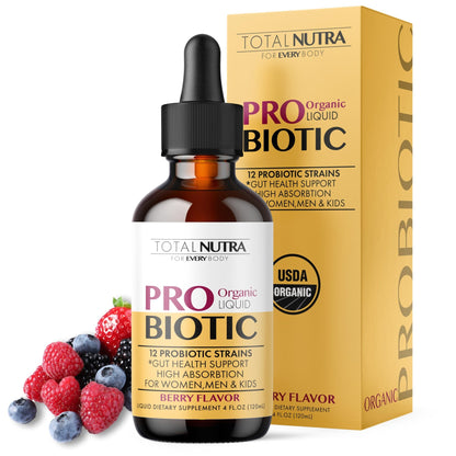 Total Nutra USDA Organic Liquid Probiotic for Kids, Women & Men, Toddler Probiotic Drops with Alfalfa Prebiotic Blend + Acidophilus for Gut Health, Vegan - dailyvitalstore