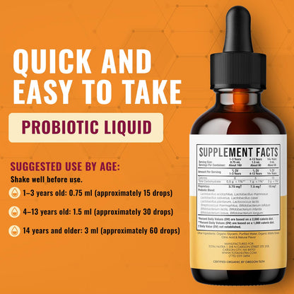 Total Nutra USDA Organic Liquid Probiotic for Kids, Women & Men, Toddler Probiotic Drops with Alfalfa Prebiotic Blend + Acidophilus for Gut Health, Vegan - dailyvitalstore