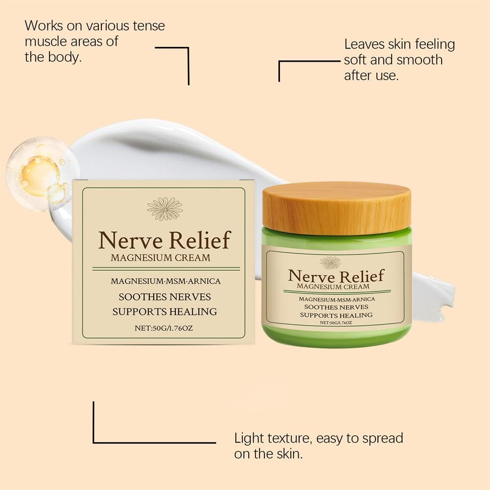Total Relief Magnesium Cream - Nerve Relief Magnesium Cream with MSM & Arnica,Total ReliefCream for Muscle Relaxation, Soothes Nerves & Daily Soothing Support, Deep Hydration,50g/1.76oz - dailyvitalstore