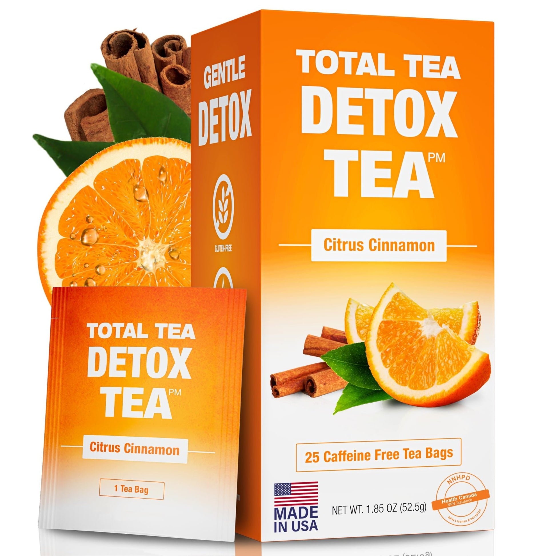Total Tea SIimming Detox Tea Caffeine Free - 25 Day Detox - Herbal Tea with Chamomile, Hibiscus Tea & Ginger Root for Colon Cleanse – Natural Citrus & Cinnamon - dailyvitalstore