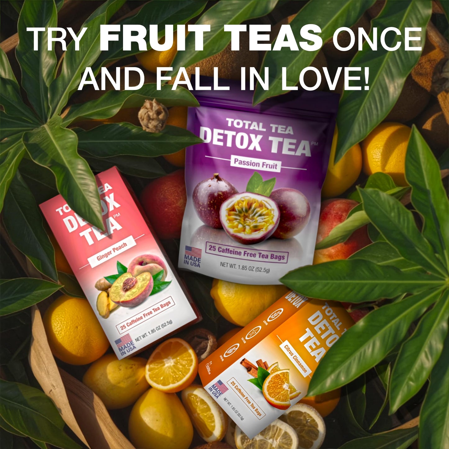 Total Tea SIimming Detox Tea Caffeine Free - 25 Day Detox - Herbal Tea with Chamomile, Hibiscus Tea & Ginger Root for Colon Cleanse – Natural Citrus & Cinnamon - dailyvitalstore