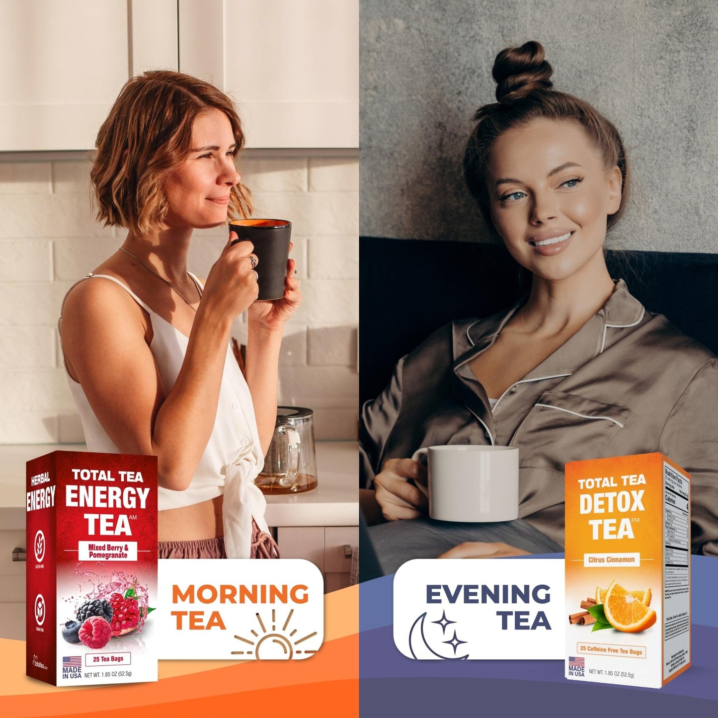 Total Tea SIimming Detox Tea Caffeine Free - 25 Day Detox - Herbal Tea with Chamomile, Hibiscus Tea & Ginger Root for Colon Cleanse – Natural Citrus & Cinnamon - dailyvitalstore
