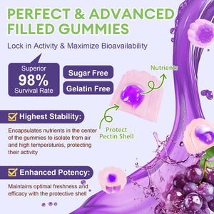 Totaria 2 PCS Sugar Free 5-in-1 Probiotic Prebiotic Postbiotic Gummy, 36 Strains Probiotics for Women Men with Digestive Enzymes, Peppermint, Complete Immune, Gut & Digestive Support, Grape Flavor - dailyvitalstore
