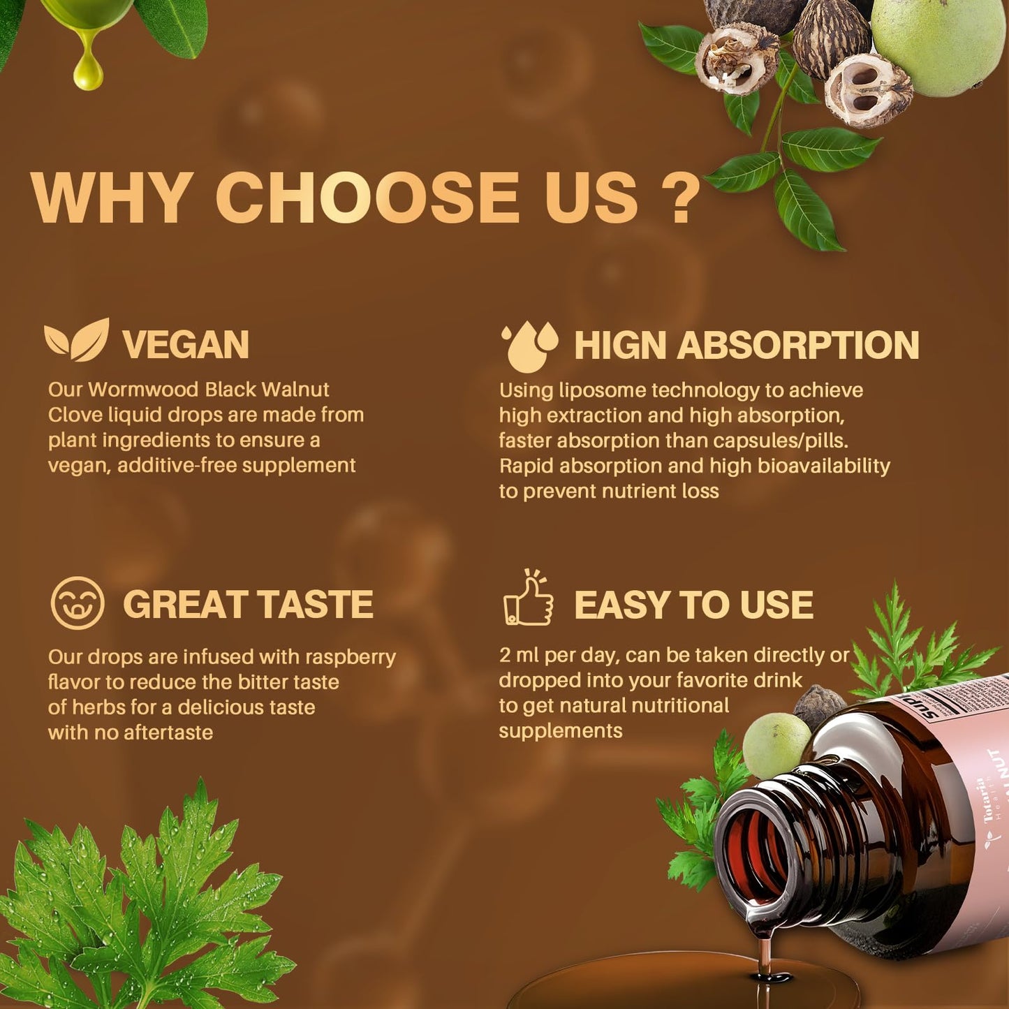 Totaria 20 in 1 Black Walnut Wormwood Tincture - Clove,Pumpkin Seed,Garlic,Oregano - dailyvitalstore