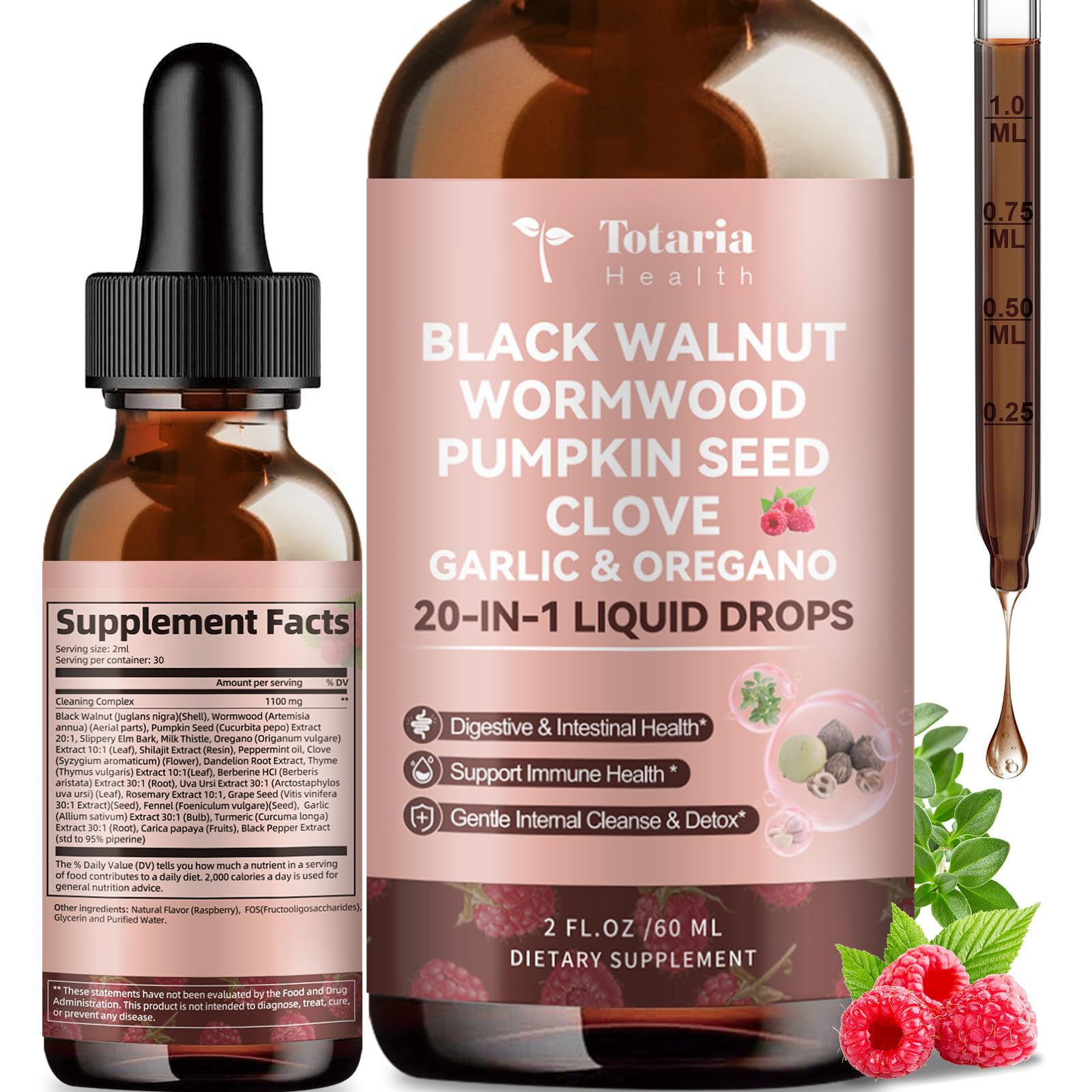 Totaria 20 in 1 Black Walnut Wormwood Tincture - Clove,Pumpkin Seed,Garlic,Oregano - dailyvitalstore