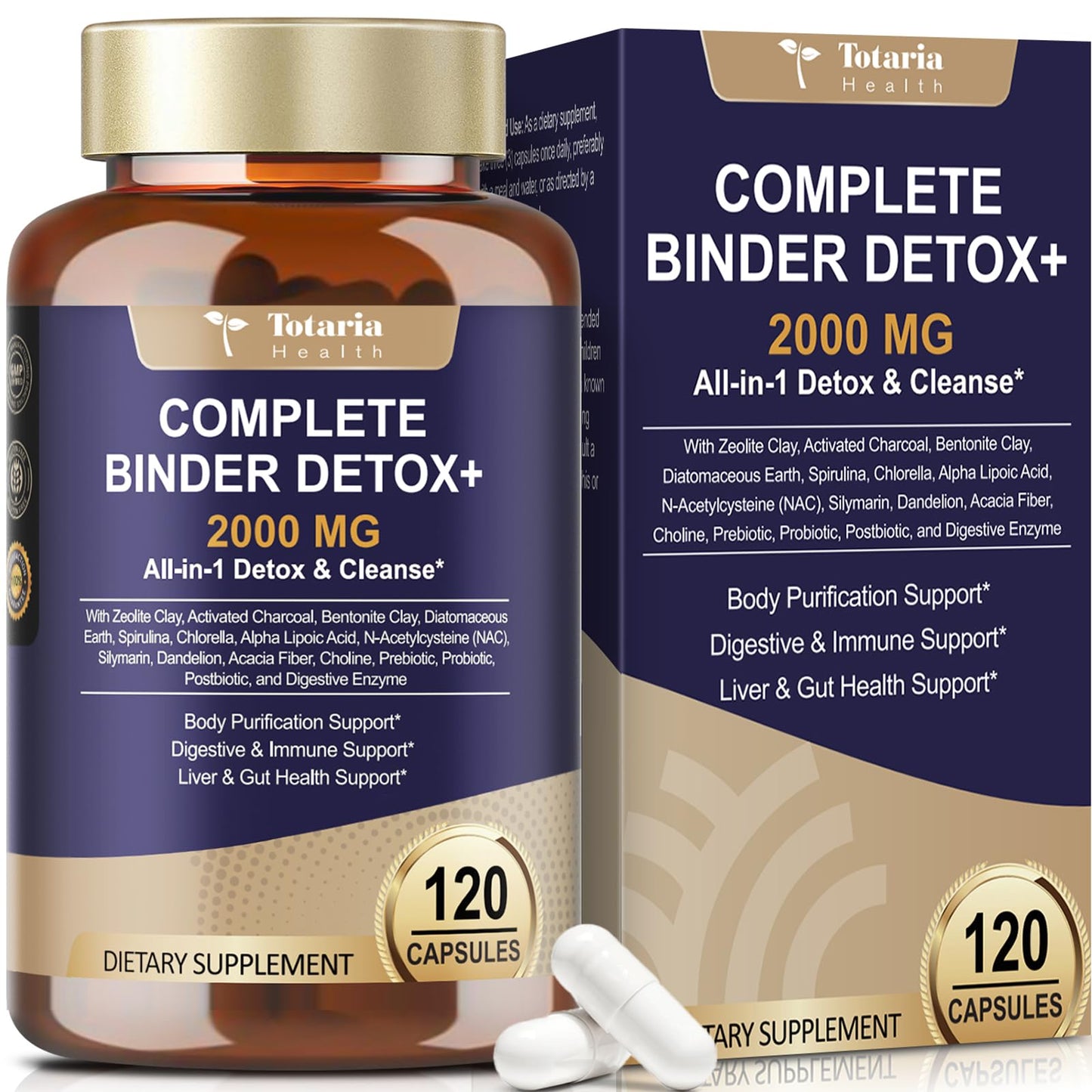 Totaria 2000MG All-in-1 Detox Binder, Activated Charcoal, Zeolite, Bentonite Clay, Alpha Lipoic Acid, 7-Layer Detox & Cleanse Supplement - dailyvitalstore