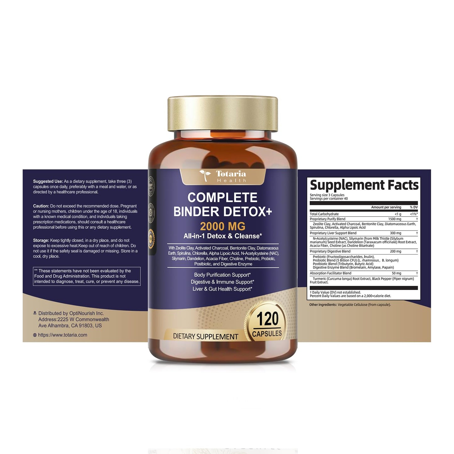 Totaria 2000MG All-in-1 Detox Binder, Activated Charcoal, Zeolite, Bentonite Clay, Alpha Lipoic Acid, 7-Layer Detox & Cleanse Supplement - dailyvitalstore