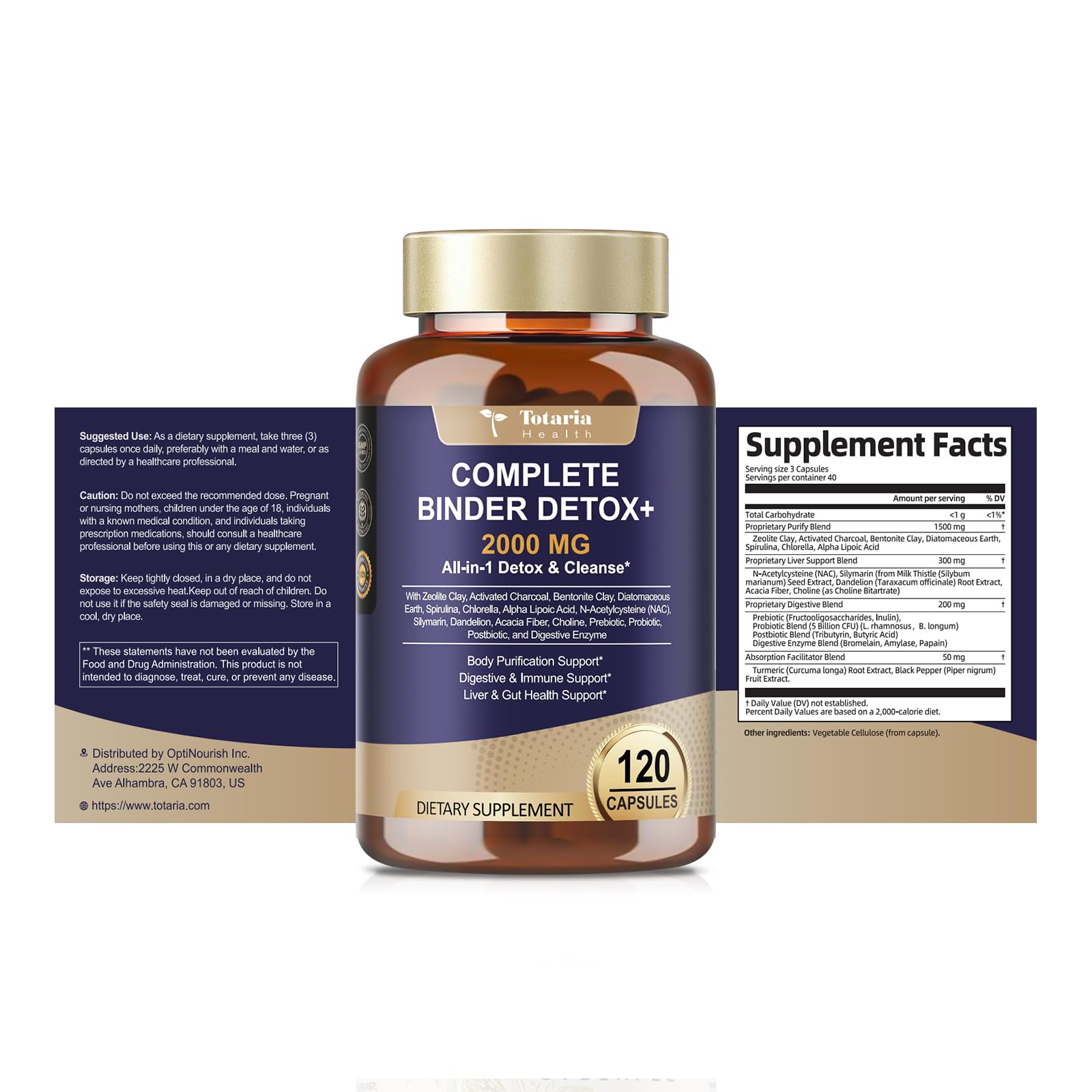 Totaria 2000MG All-in-1 Detox Binder, Activated Charcoal, Zeolite, Bentonite Clay, Alpha Lipoic Acid, 7-Layer Detox & Cleanse Supplement - dailyvitalstore