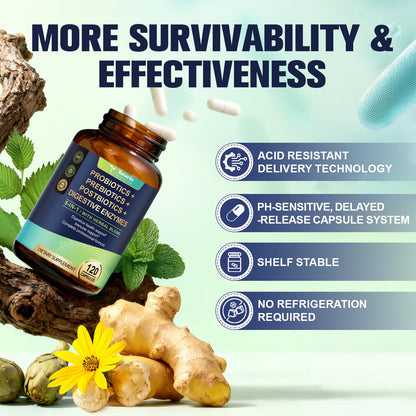 Totaria 5-in-1 60 Billion CFU Probiotic Prebiotic & Postbiotic for Women & Men, w/Digestive Enzymes, Slippery Elm, Daily Complete Gut Health, - dailyvitalstore
