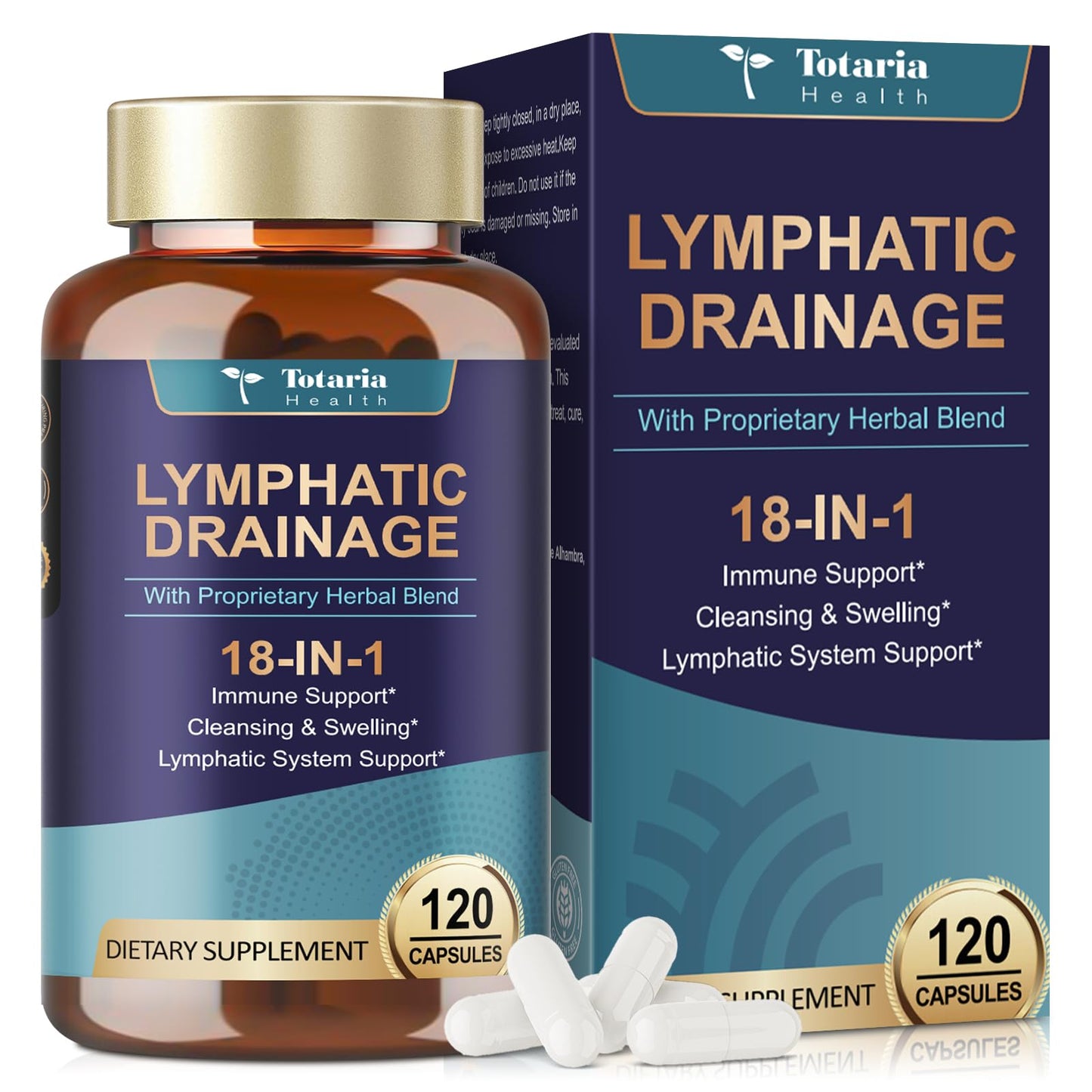 Totaria Lymphatic Drainage - Reduce Lymph Swelling with Echinacea, Dandelion, Burdock, Bromelain, Vitamin C, Zinc, Selenium, Proprietary Herbal Blend, Lymph MD System Support, 120 Counts - dailyvitalstore
