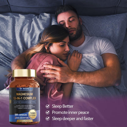 Totaria Magnesium Complex 700mg 12 in 1 Magnesium Supplement with Glycinate Citrate Malate Oxide Taurate Aspartate Orotate Magnesium Relaxation,Muscle,Heart Support, Vegan 120 Capsules - dailyvitalstore