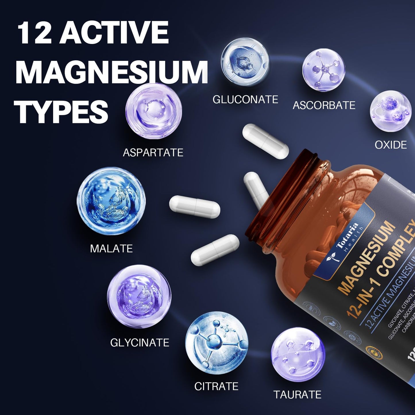 Totaria Magnesium Complex 700mg 12 in 1 Magnesium Supplement with Glycinate Citrate Malate Oxide Taurate Aspartate Orotate Magnesium Relaxation,Muscle,Heart Support, Vegan 120 Capsules - dailyvitalstore