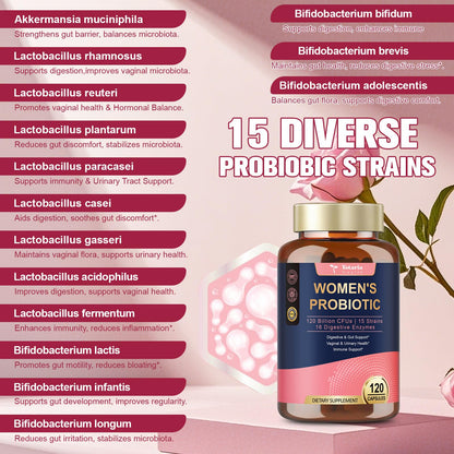 Totaria Probiotics for Women, 120 Billion Women Probiotic, with Akkermansia, Digestive Enzymes & Prebiotics, Cranberry, D-Mannose, for Gut, Vaginal, Urinary - dailyvitalstore