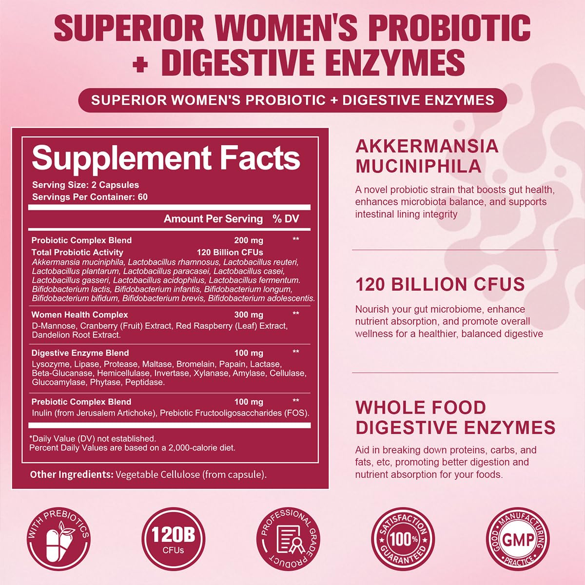 Totaria Probiotics for Women, 120 Billion Women Probiotic, with Akkermansia, Digestive Enzymes & Prebiotics, Cranberry, D-Mannose, for Gut, Vaginal, Urinary - dailyvitalstore