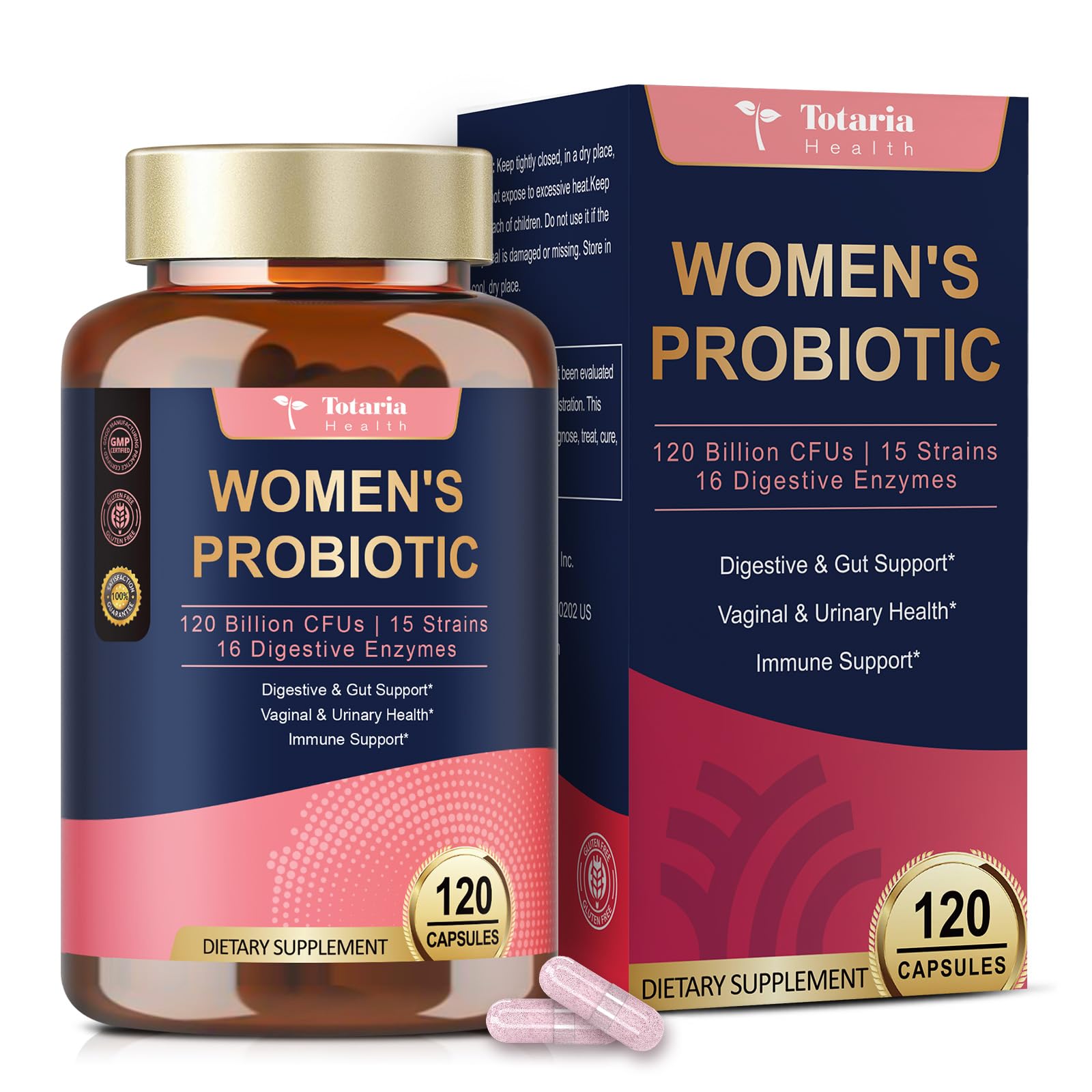 Totaria Probiotics for Women, 120 Billion Women Probiotic, with Akkermansia, Digestive Enzymes & Prebiotics, Cranberry, D-Mannose, for Gut, Vaginal, Urinary - dailyvitalstore