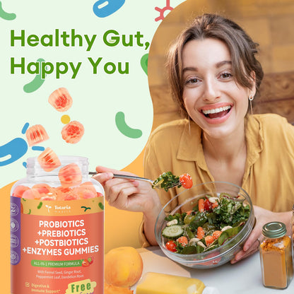 Totaria Sugar Free 5-in-1 Probiotic Prebiotic Postbiotic Gummy, 36 Strains Probiotics for Women Men with Digestive Enzymes, Peppermint, Complete Immune, - dailyvitalstore