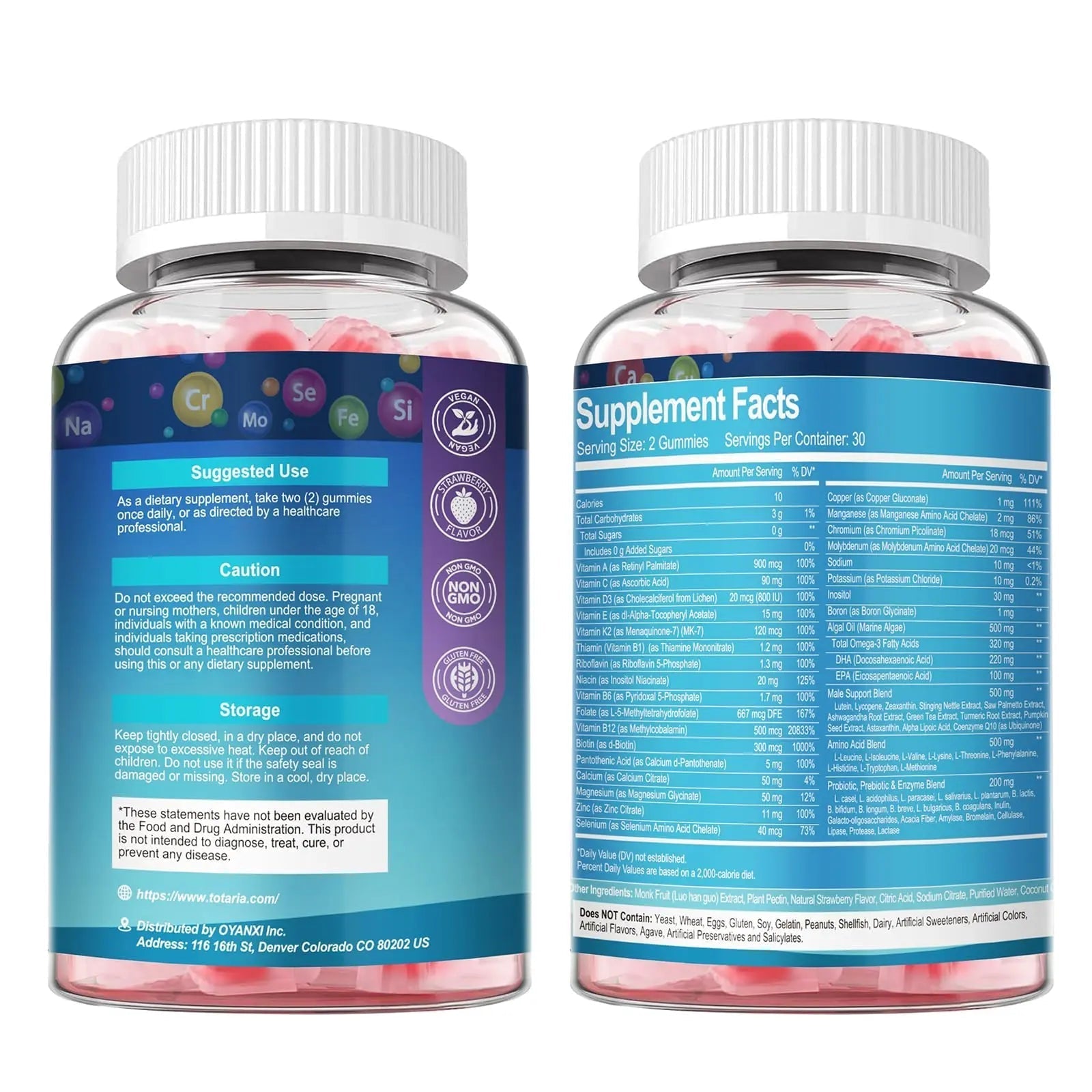 Totaria Sugar Free Multivitamin for Men with Omega 3, Probiotics, Mens Multivitamins Gummies w/Methylated B Complex - dailyvitalstore