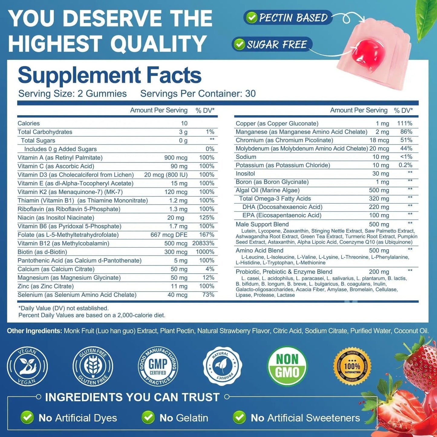 Totaria Sugar Free Multivitamin for Men with Omega 3, Probiotics, Mens Multivitamins Gummies w/Methylated B Complex - dailyvitalstore