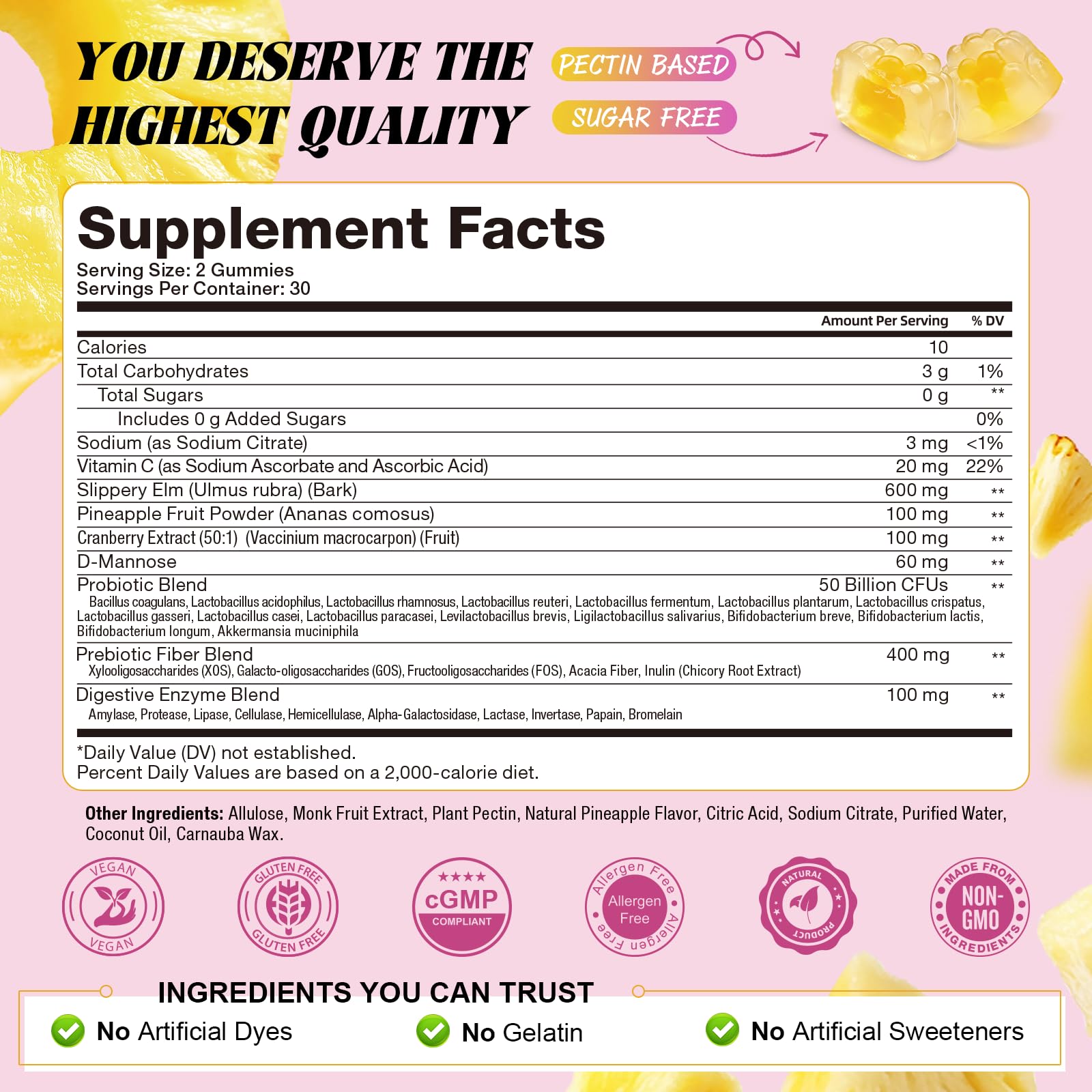 Totaria Sugar Free Probiotics for Women, Feminine Balance Gummies, 50 Billion CFU Vaginal Probiotic Prebiotic w/Slippery Elm, Cranberry, for Vaginal, Urinary Tract - dailyvitalstore