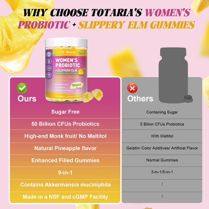Totaria Sugar Free Probiotics for Women, Feminine Balance Gummies, 50 Billion CFU Vaginal Probiotic Prebiotic w/Slippery Elm, Cranberry, for Vaginal, Urinary Tract - dailyvitalstore