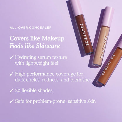 Tower 28 Swipe Serum Concealer - Hydrating Medium-Full Coverage Concealer + Under Eye Brightener - Skin Care Infused Makeup with Hyaluronic Acid + Soothing Centella - 1.0 Fair/Neutral (0.22 oz) - dailyvitalstore