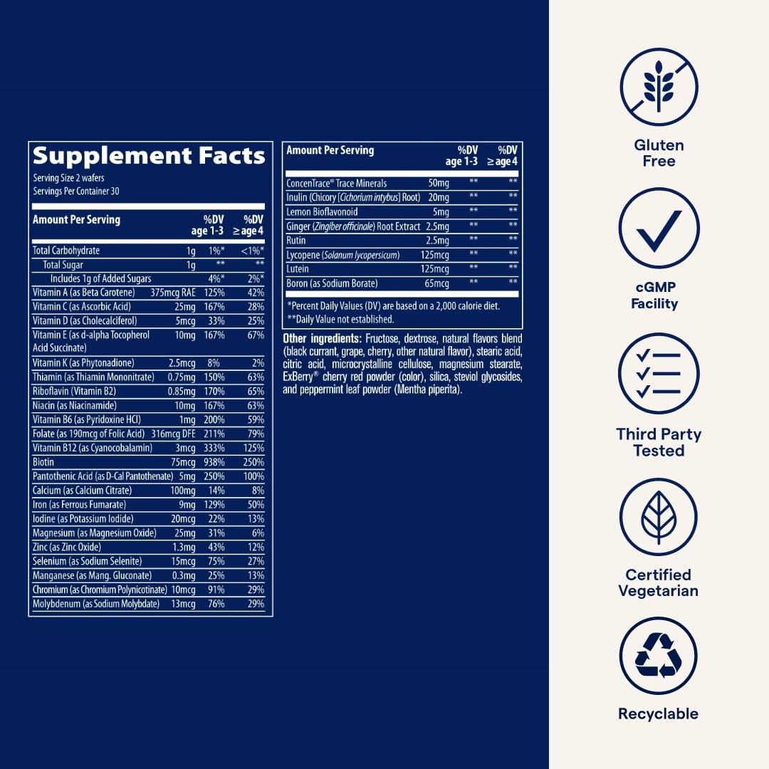Trace Minerals Complete Children's Chewable - Gluten-Free Multivitamin for Kids - Chewable Multivitamin Supplement to Support Health & Development - 60 Chewable Wafers (30 Servings) - dailyvitalstore