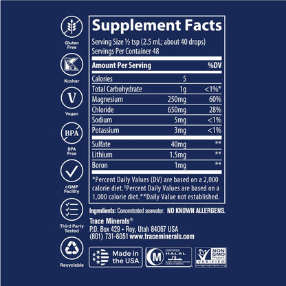 Trace Minerals ConcenTrace Trace Mineral Drops | Supports Energy, Digestion, Bone Health & Hydration, 70+ Ionic w/Magnesium, Chloride & Potassium - dailyvitalstore