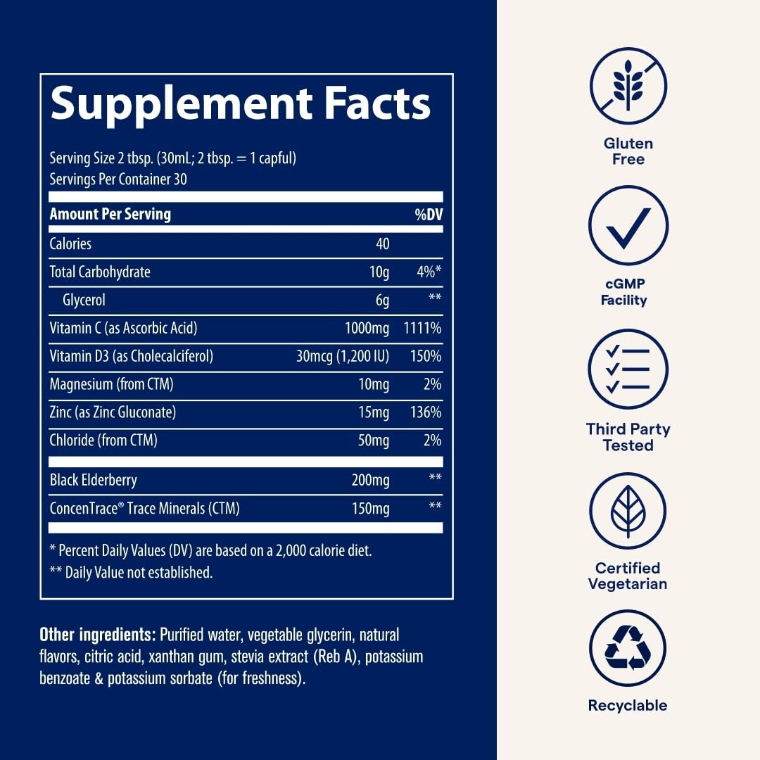 Trace Minerals Immunity+ - Liquid Supplement for Healthy Body & Immune Support - Elderberry Multivitamin - Formulated with Ionic Trace Minerals - Sugar-Free - Mixed Berry - 30 fl oz (30 Servings) - dailyvitalstore