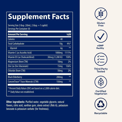 Trace Minerals Immunity+ - Liquid Supplement for Healthy Body & Immune Support - Elderberry Multivitamin - Formulated with Ionic Trace Minerals - Sugar-Free - Mixed Berry - 30 fl oz (30 Servings) - dailyvitalstore