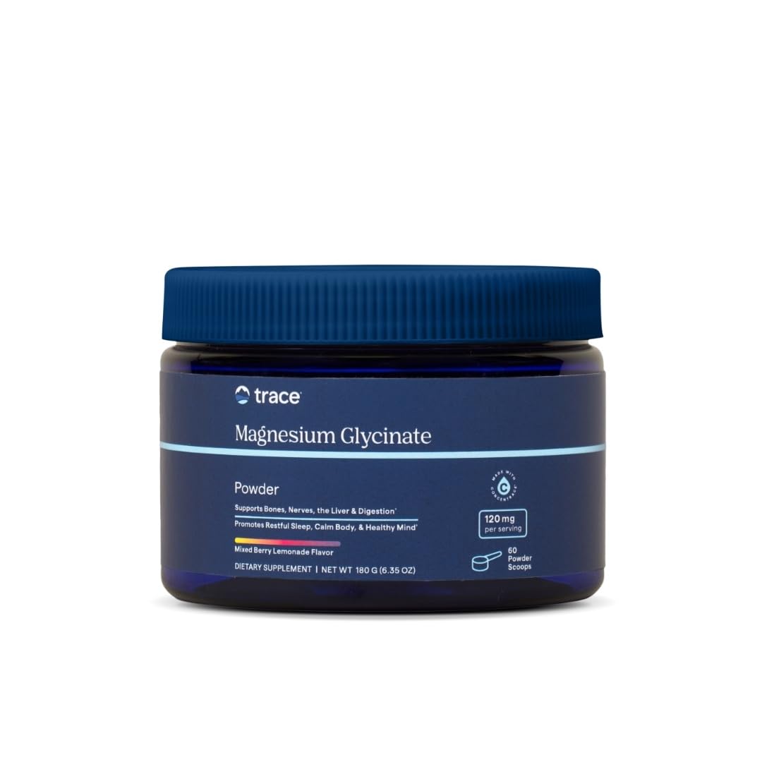 Trace Minerals Magnesium Glycinate Powder - Daily Magnesium Powder for Sleep Support - Calming Bedtime Drink - Natural & Gentle - Mixed Berry Lemonade - 180g (60 Servings) - dailyvitalstore