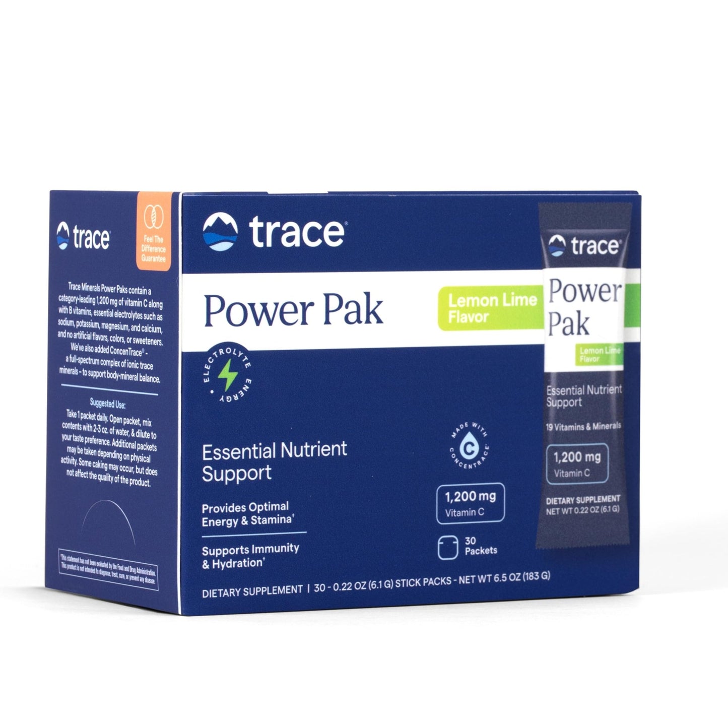 Trace Minerals Power Pak Multivitamin and Multimineral Packets - Electrolyte Support - 1200 mg Vitamin C plus 70+ Trace Minerals - Lemon Lime Flavor - 30 Packets - dailyvitalstore