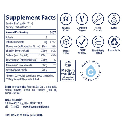 Trace Minerals ZeroLyte Salty Watermelon Flavor - Sugar Free Electrolyte Drink Mix - Supports Hydration, Energy, Stamina - Ancient Sea Salt, - dailyvitalstore